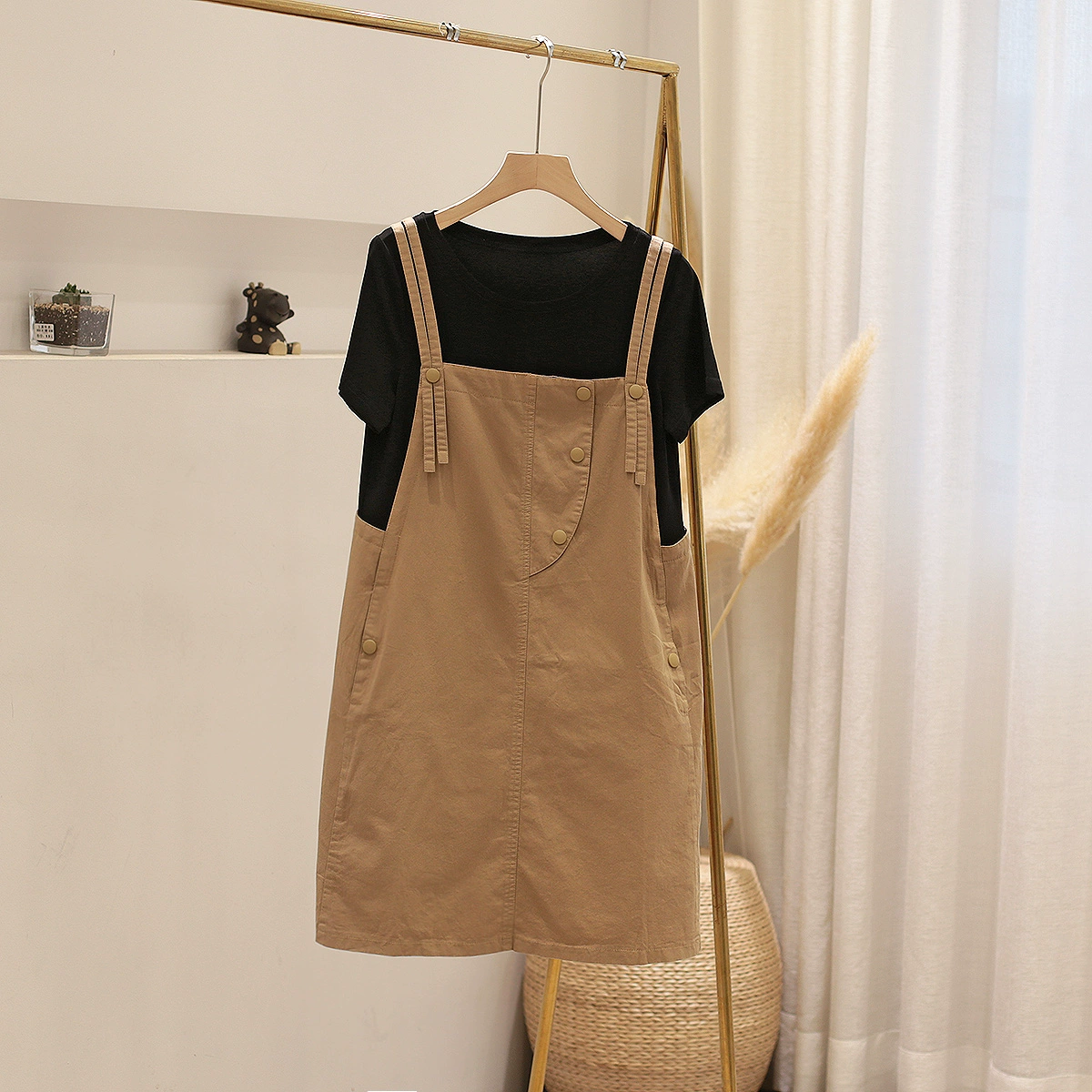 Xia New Women Dây đeo thẳng Váy Western Air Giảm tuổi Phong cách giản dị Váy nhỏ một mảnh Váy giả hai mảnh 1325 - váy đầm
