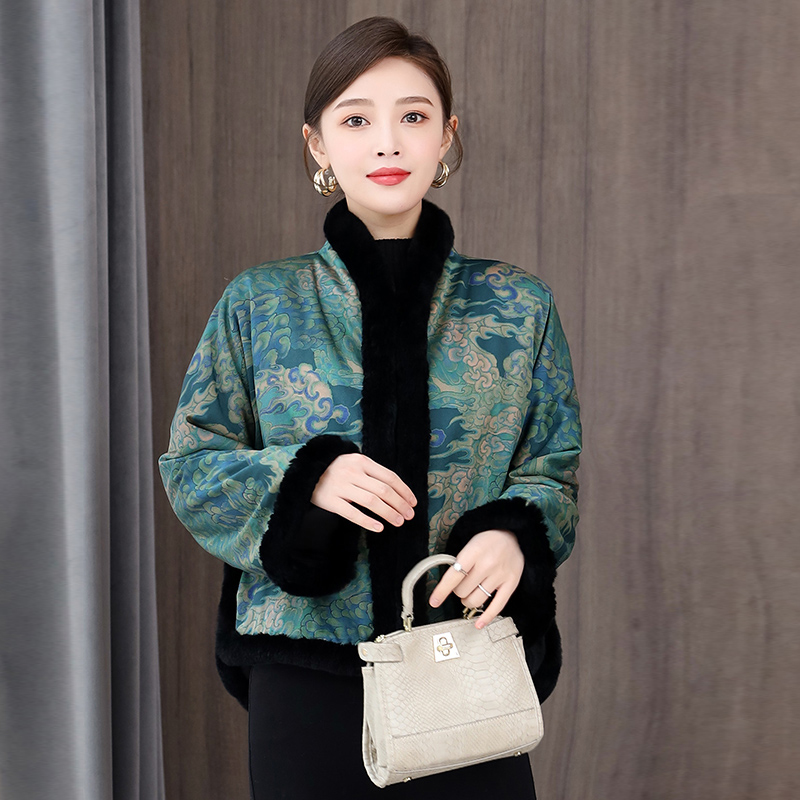 New Chinese Winter High-end Real Silk Jacket Improved Tang Contained Cotton Padded Jacket Woman China Wind Thickened Short Cotton Clothes Cotton Clothing-Taobao