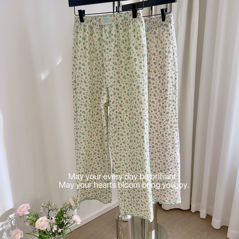 A Must-Have Item: Korean Imported Cotton Yarn Ins-Style Homemade Floral Korean-Style Pajama Pants, Home Pants That Can Be Worn Outside and Are Versatile