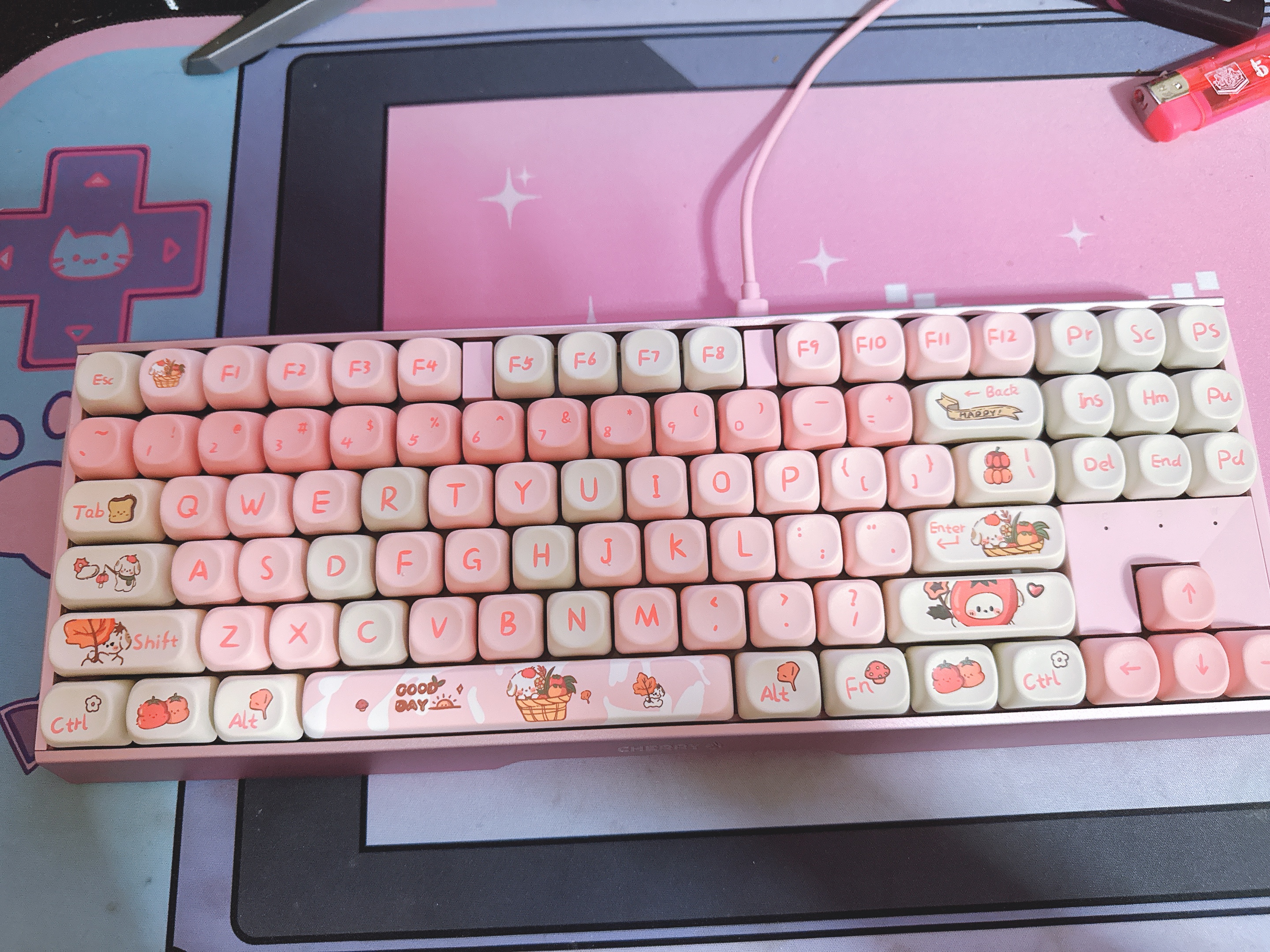 小物 cherry CHERRY樱桃MX3.0S小狗粉色女生高颜值机械键盘游戏电竞办公铝坨坨