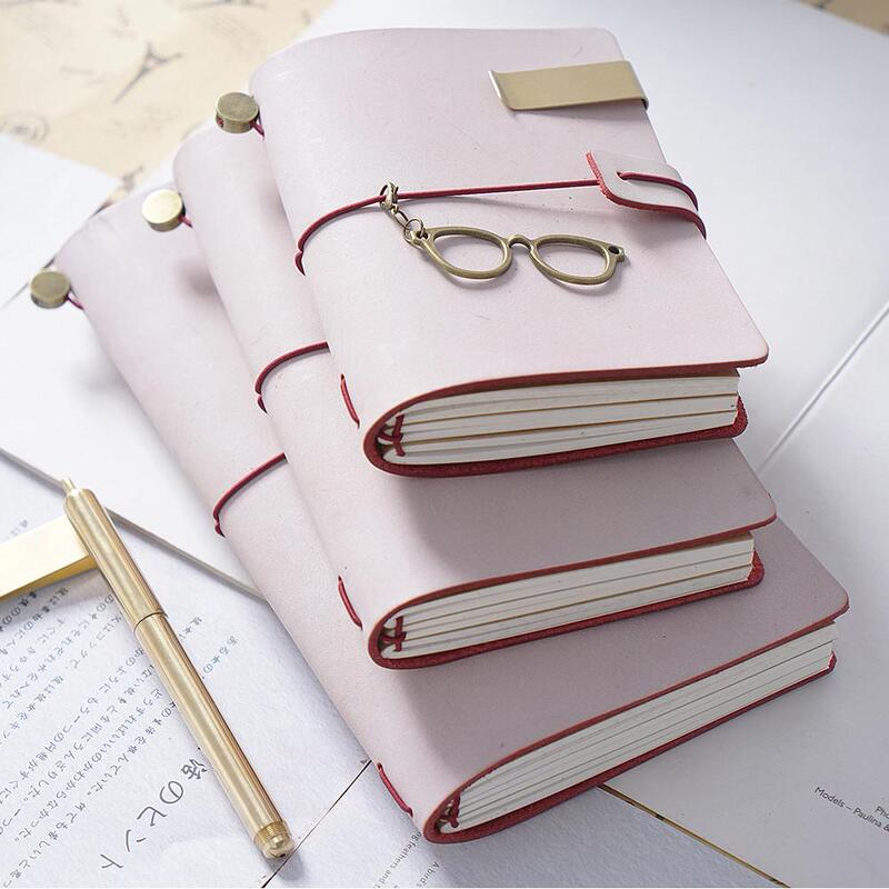 White Matte Wax Leather Tn Notebook, Genuine Leather Journal, Handmade Cowhide Notebook, Pink Girl's Planner with Loose-Leaf Pages