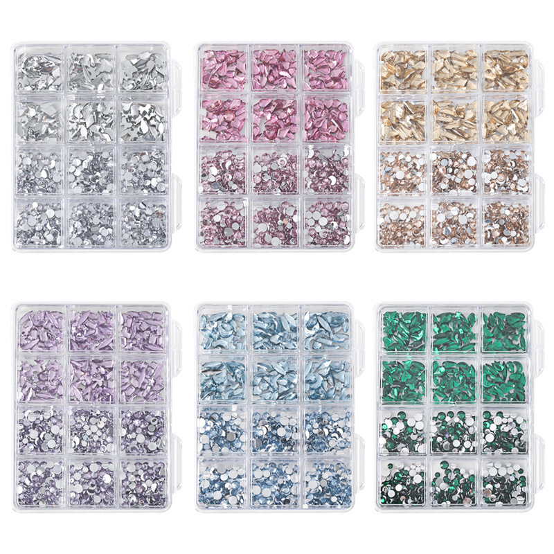 Nail Art Decorations Irregular Shaped Rhinestones 12-Grid Diamond Flat-Bottom Colorful Rhinestones Irregular Resin Transparent Rhinestones Mixed Nail Rhinestones