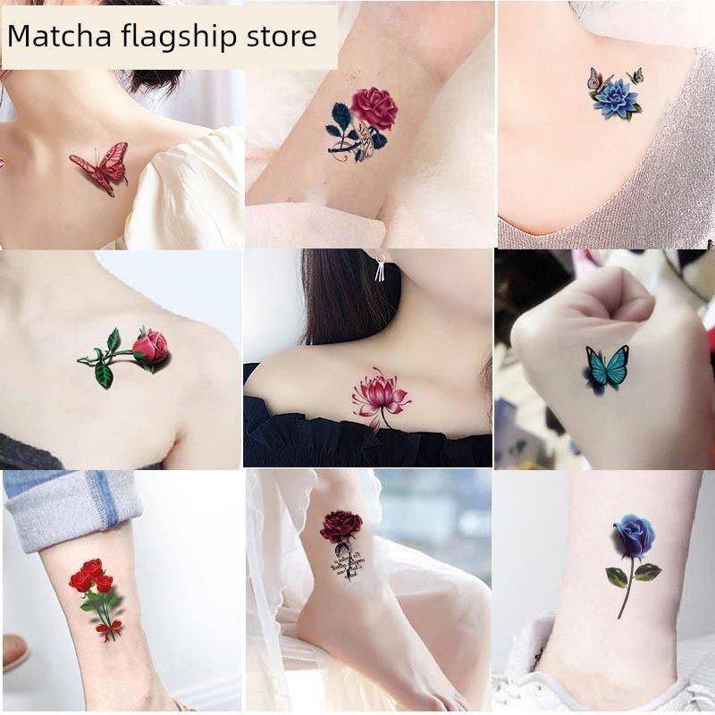 Waterproof Chest Tattoo Stickers for Women, Long-Lasting, Sexy, Colorful Rose Flower Butterfly Small Pattern Covering Chest and Collarbone