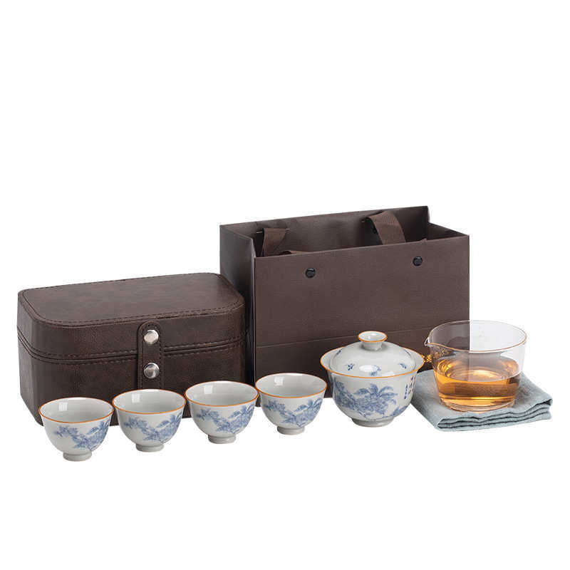 Ru Kiln Travel Tea Set Outdoor Portable Gaiwan Kung Fu Tea Maker Company Opening Event Souvenir Set