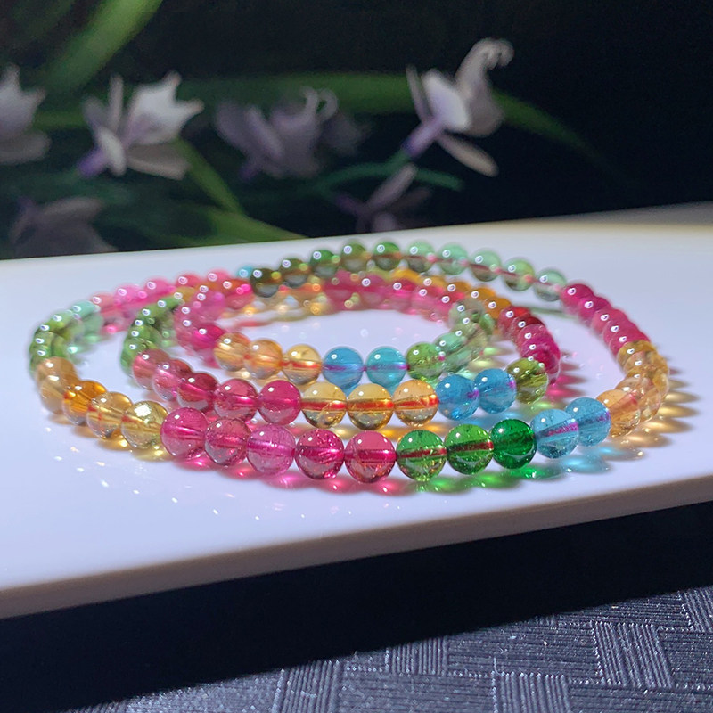 Brand new beads 5 9 mm 31 31 7 gr Natural basil Three-circle Handmaid Rainbow Bracelet 38985