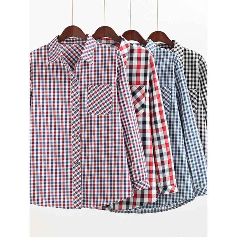 Mom's Long-Sleeved Shirt, Summer Plaid Cotton Shirt, 60-70 Year Old Middle-Aged and Elderly Women's Clothing, Spring and Autumn Top, Grandma's Summer Shirt