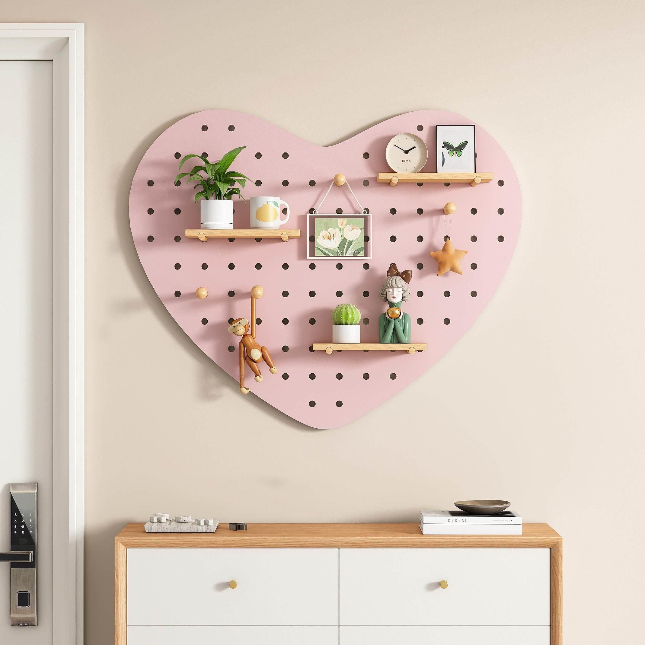 Customized solid wood hole board entry home storage rack love hole board decorative storage wall storage shelf porch hanging
