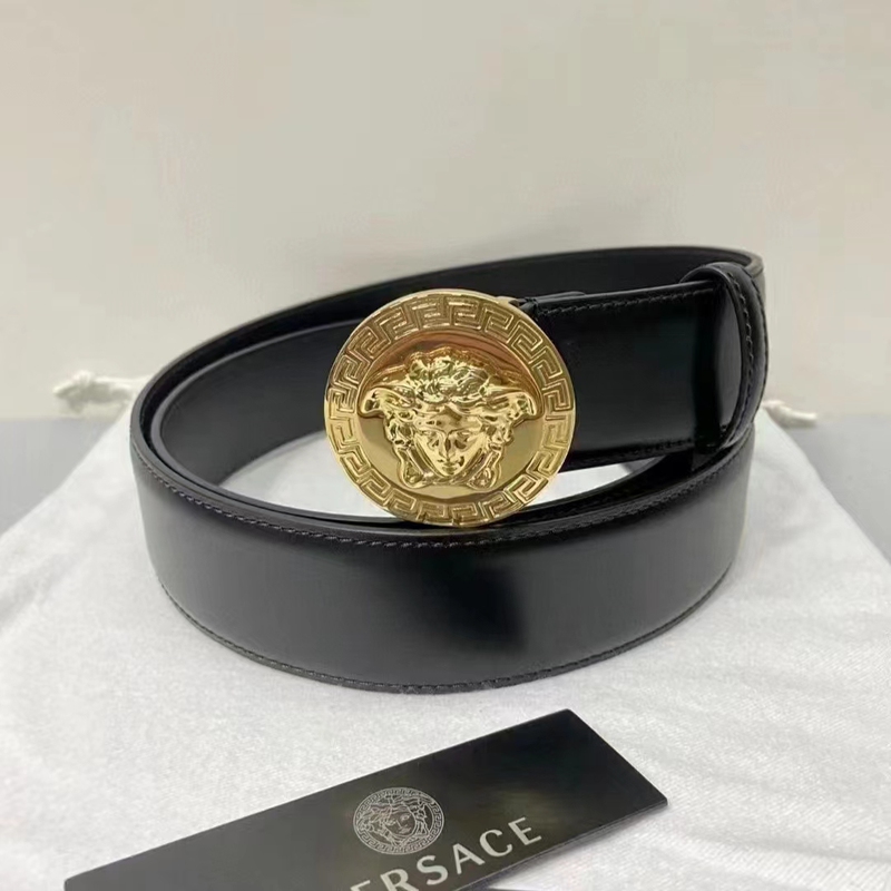 Chinese Inspection [9.9 New] Unused Versace Belt Size 90 Medusa Head Design Gold Round Head Smooth Surface 4cm