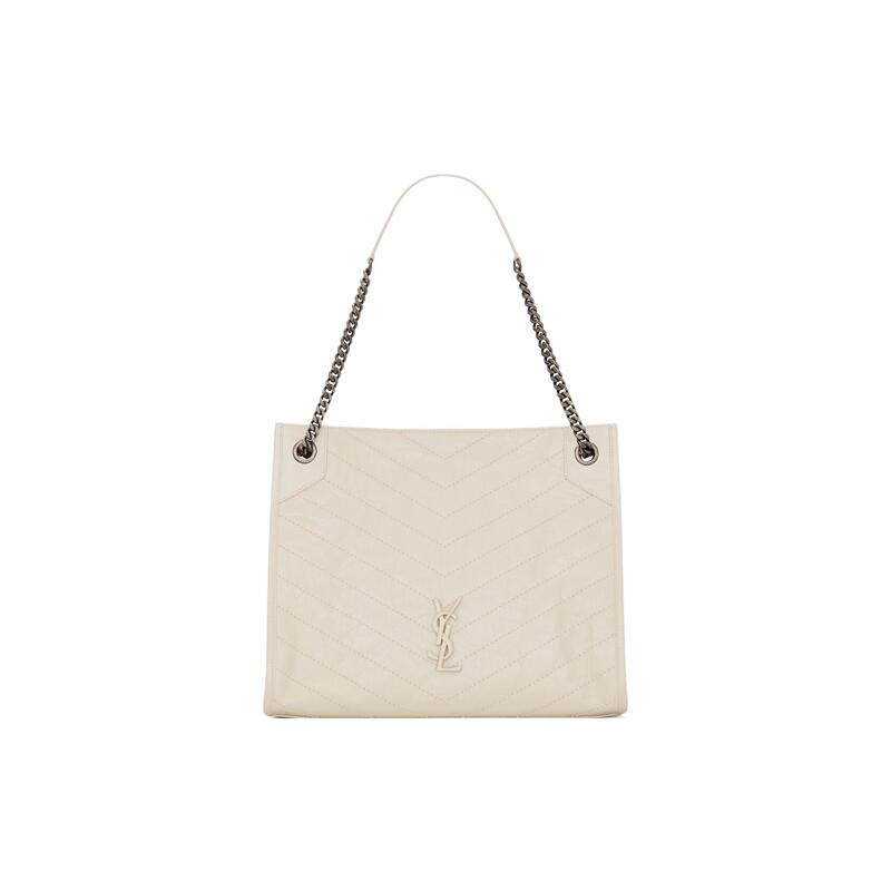 9.9 New Ysl/Saint Laurent Niki Cow Leather Vintage White Women's Medium Tote Bag Handbag Shoulder Bag