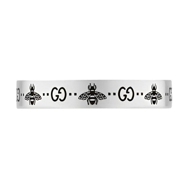Gucci/古驰GG Marmont系列双G蜜蜂刻花窄版925银银色男女同款戒指