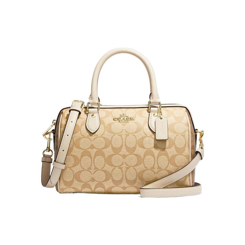 Unused Coach/Coach Rowan25 Canvas Leather Tan Medium-Sized Boston Shoulder Bag