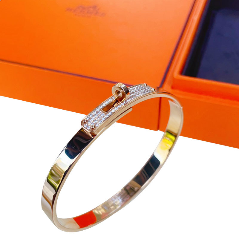 [99% New] Hermes Kelly Series Women's Bracelet 18K Rose Gold with Diamonds Sh Small Size Genuine Product