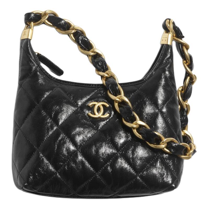 9.9 New Chanel/Chanel 24A Lambskin Black Women's Small Hobo Bag Handbag Shoulder Bag