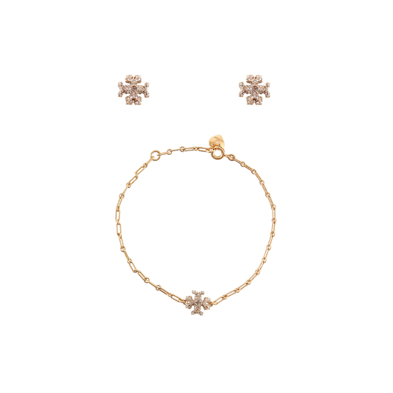 TORY BURCH ROXANNE 链式手链和耳钉套装 女款 金色
