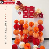 Wedding room layout set for men and women new house bedroom living room background wall honeycomb ball column wedding decoration