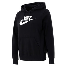 Nike服饰 Logo印花跑步训练运动连帽美式复古卫衣 女款 黑色