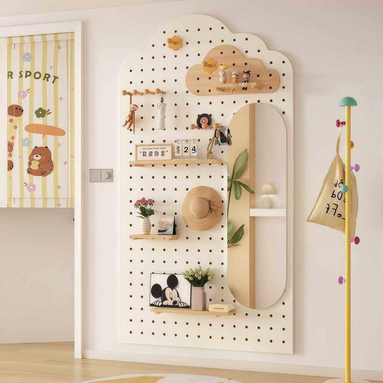 Hole board storage rack solid wood entrance hall wall wall storage rack cloud shape wall custom storage rack
