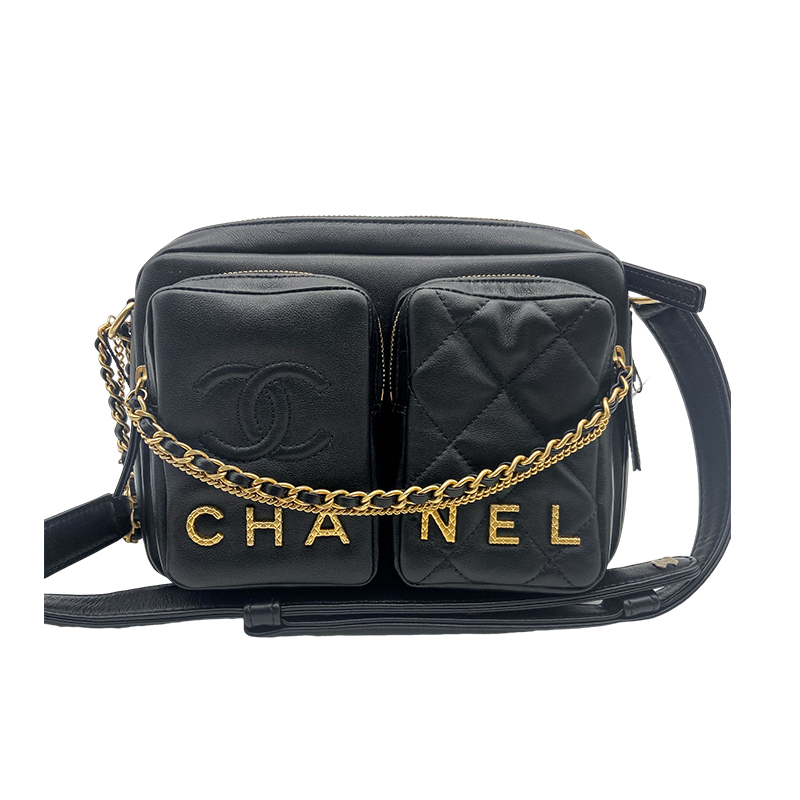 Brand New Chanel 22C Retro Black and Gold Small Camera Bag Shoulder Crossbody Bag for Women
