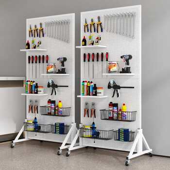 Wrought iron hardware tool hole plate floor-standing round hole display rack mobile jewelry accessories mobile push and pull storage hanging rack