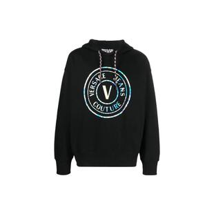 JEANS 男款 COUTURE 字母Logo印花连帽套头卫衣 黑 FW22 VERSACE