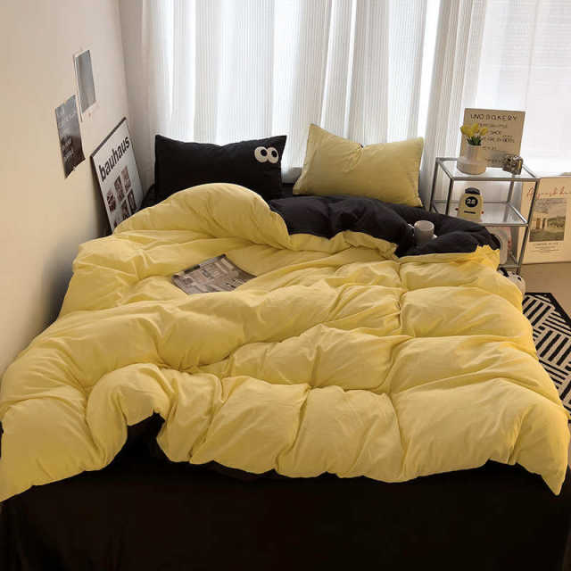 Washed cotton ins mixed rose red bed four-piece set simple towel embroidery 1.5m1.8 bed sheet and quilt cover three-piece set