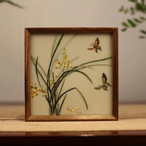 Purely handmade Suzhou embroidery walnut night light box set Butterfly Orchid new Chinese style home decoration ornaments gift