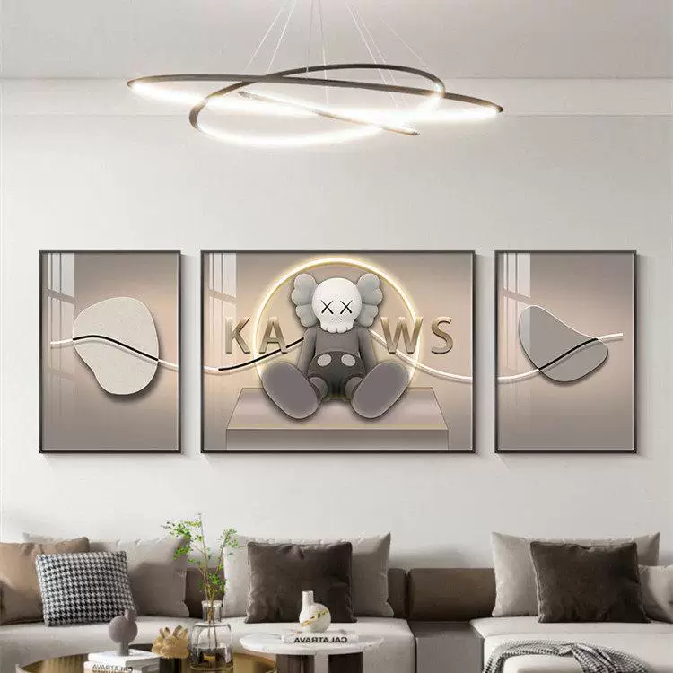 [Kaws现代简约客厅装饰画 画轻奢沙发背景墙挂画 画暴力熊立体三联]