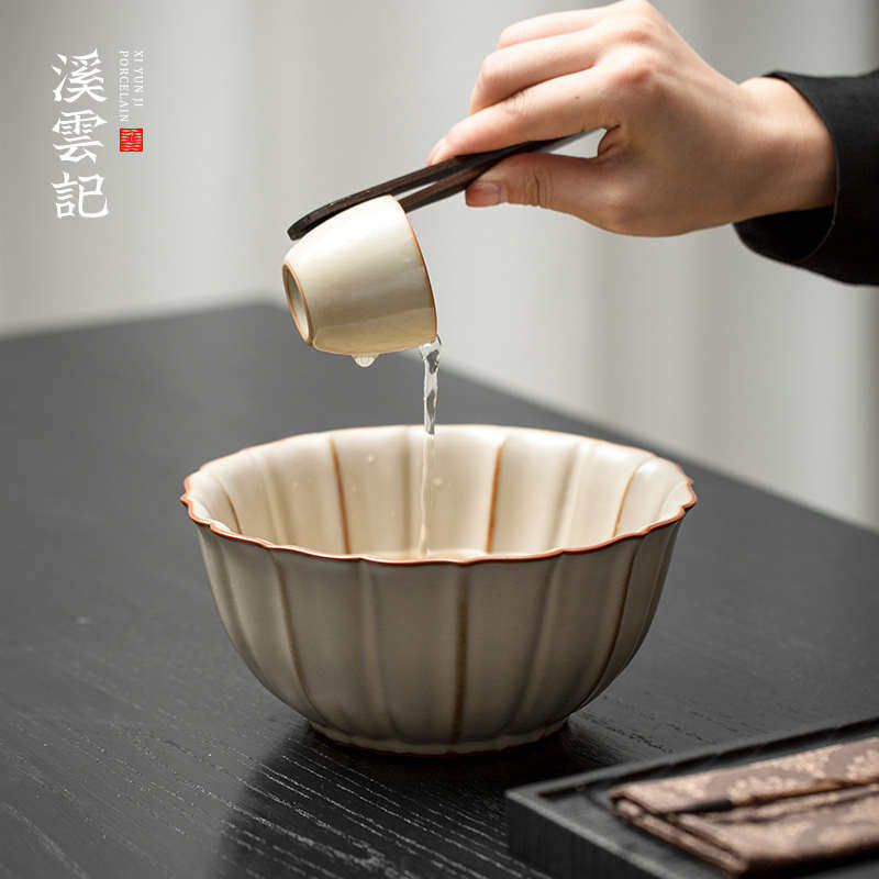 Bean yellow glaze Ru kiln tea wash can nourish Ru porcelain tea set accessories cup washing large tea residue jar water bowl building water teapot