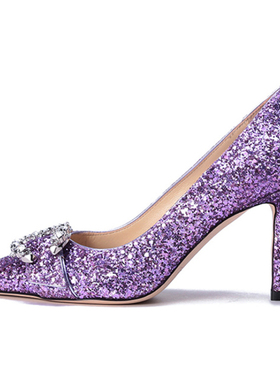 Jimmy Choo SS22 闪光面料饰扣尖头高跟鞋 女款 紫色