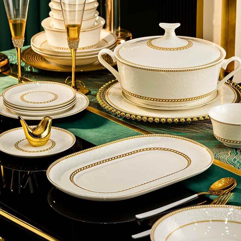 High-End Bone China Dinnerware Set, Jingdezhen Ceramic Bowls and Plates, Chinese-Style Bowl and Plate Set, 18-Piece Porcelain Plate Set, Complete Set