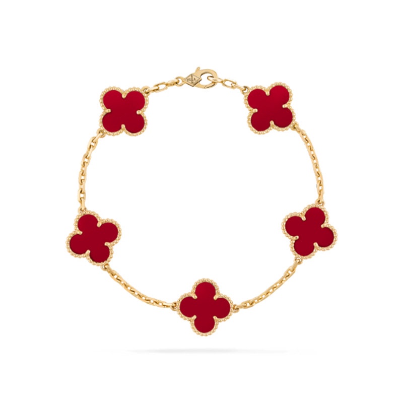 Van Cleef & Arpels Red Carnelian Five-Flower Four-Leaf Clover Pattern Lucky Clover Bracelet [9.9 New Condition]