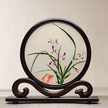 Soda embroidery double embroidery table screen Gangche Orchid new Chinese home decoration fitting gift