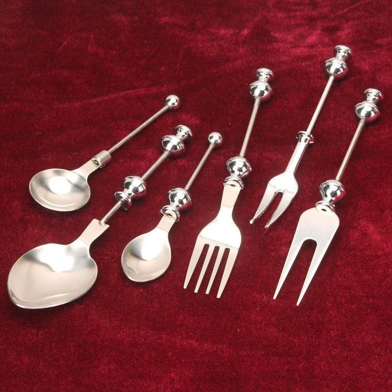 Beaded Fork and Spoon DIY Stainless Steel Sugar Tea Spoon Silver Western Dessert Fruit Spoon and Fork Tableware Daily Use Cross-Border New