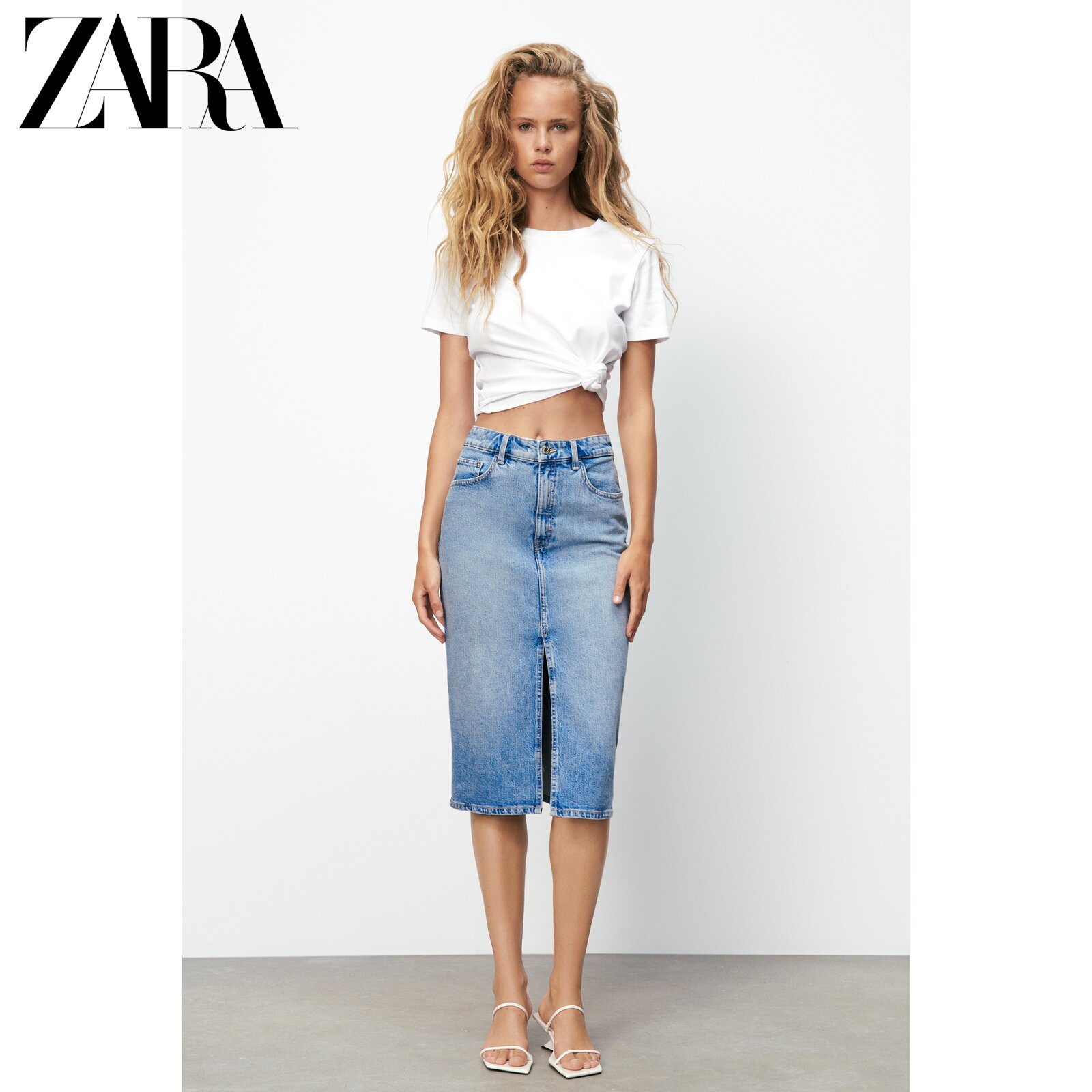 ZARA new TRF women's denim mid -long skirt 01063299400