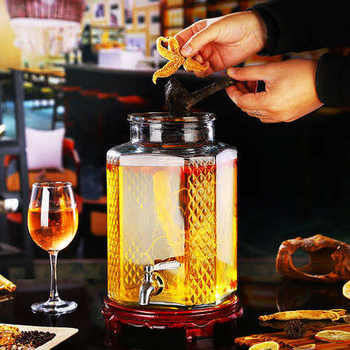 Wholesale octagonal glass wine bottle with faucet 10kg 20kg thickened sealed wine jar transparent wine jar