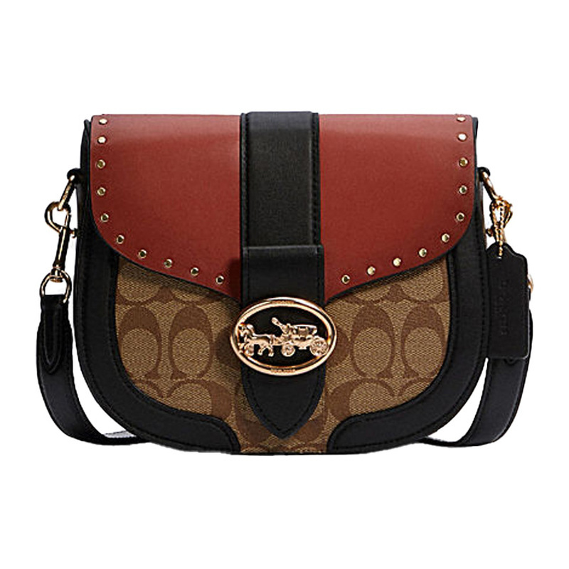 Unused Coach/Coach Georgie 21 Leather Brown Color-Blocked Women's Medium Saddle Bag Shoulder Bag