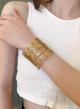 kaitin jewelry欧美夸张铁线宽开口手镯女款合金小众设计配饰