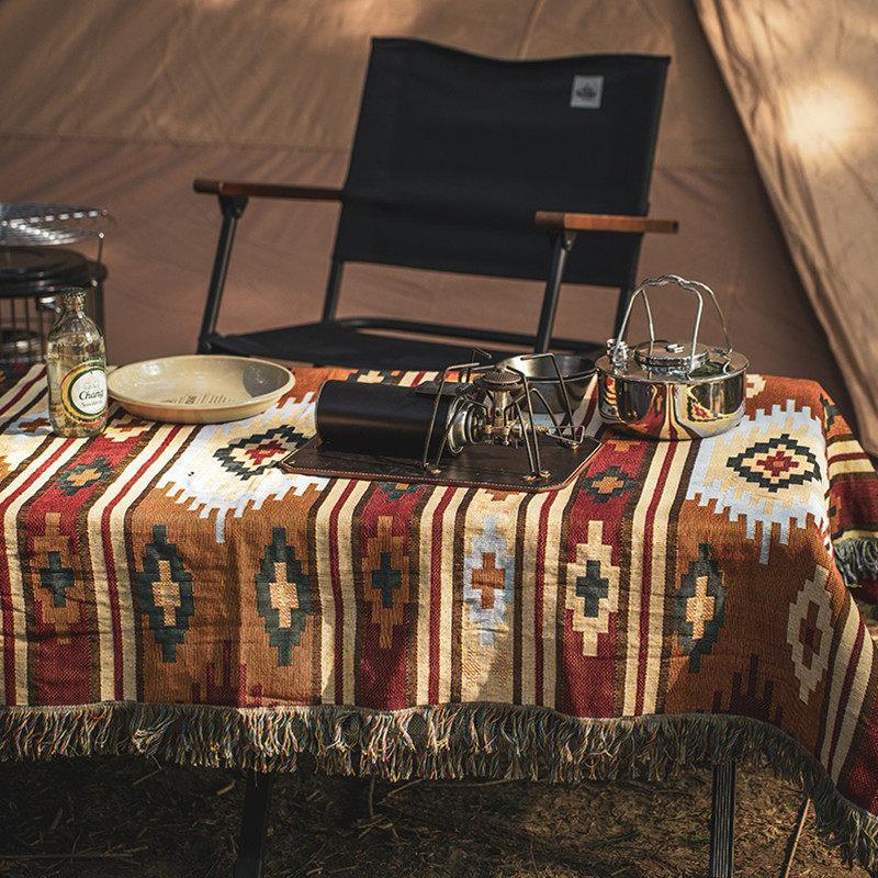 Thick Cotton and Linen Tablecloth, Dining Tablecloth, Coffee Tablecloth, Exotic Style, Vintage Bohemian Camping Blanket