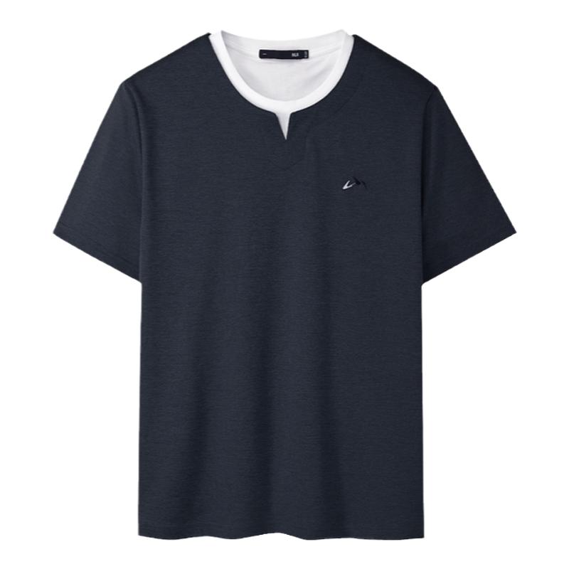 HLA/海澜之家山不在高系列短袖T恤25春夏新简约假两件圆领上衣男