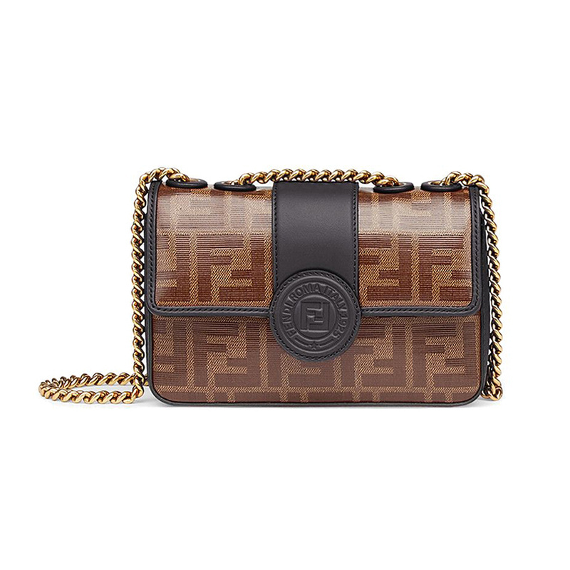 9.9 New Fendi Fendi Monogram Logo Round Ff Logo Coated Canvas and Leather Chain Shoulder Crossbody Bag 9.9 New Fendi Fendi Monogram Logo Round Ff Logo Coated Canvas and Leather Chain Shoulder Crossbody Bag