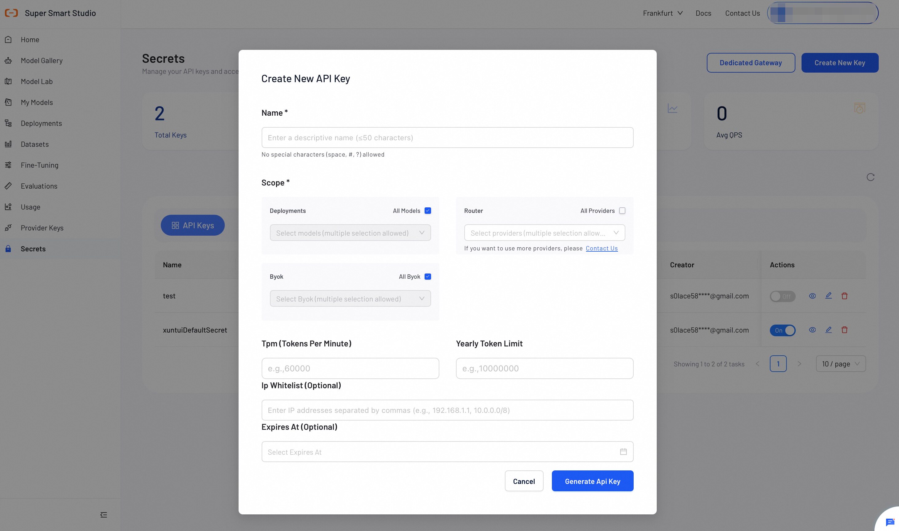 Create API KEY Modal