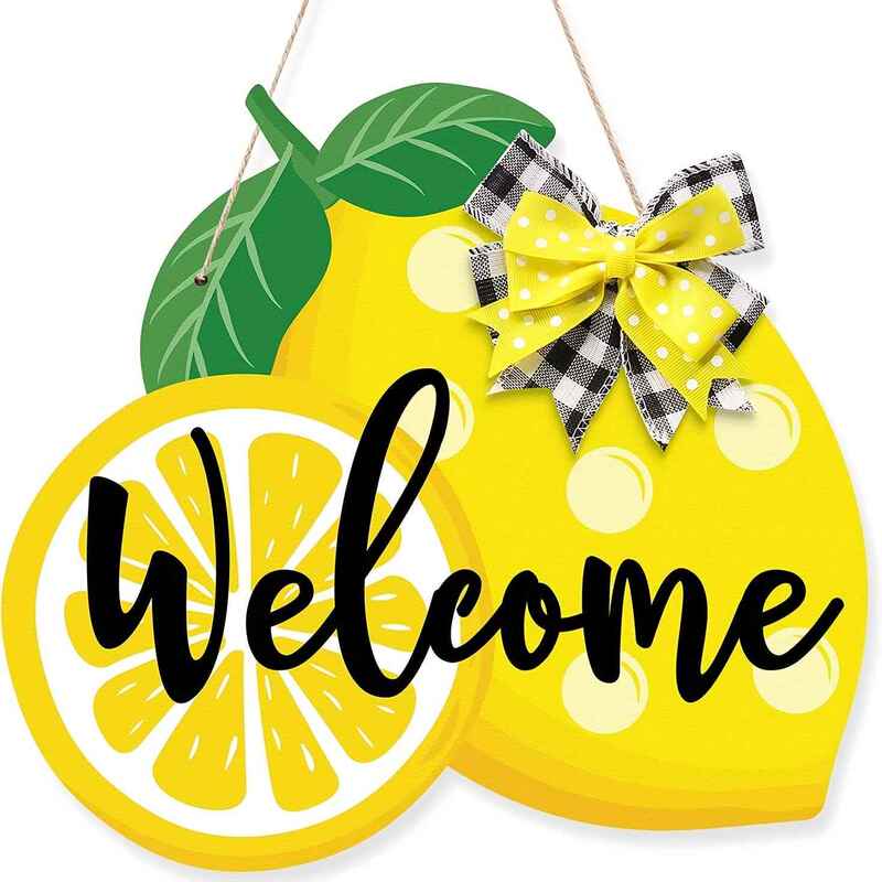1 Piece Lemon Welcome Wooden Door Hanger Wooden Sign Summer and Autumn Front Door Wreath Home Farmhouse Wall Decoration