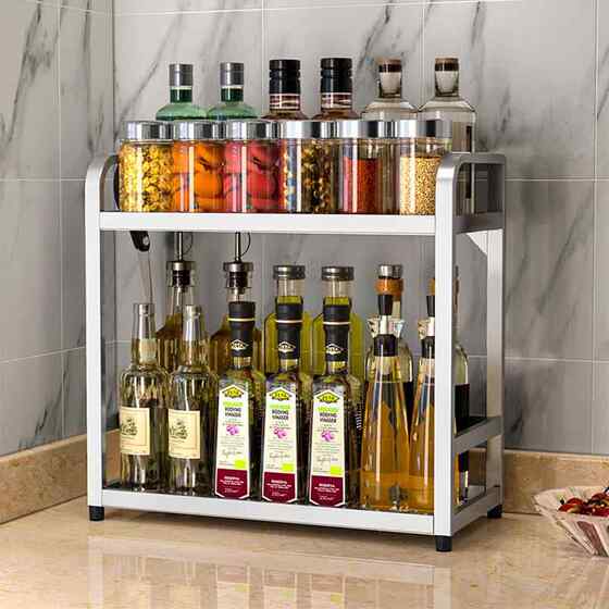 Thickened 304 Stainless Steel Three-Layer Spice Rack Kitchen Seasoning Storage Rack for Oil, Salt, Sauce, Vinegar, and Seasoning Storage