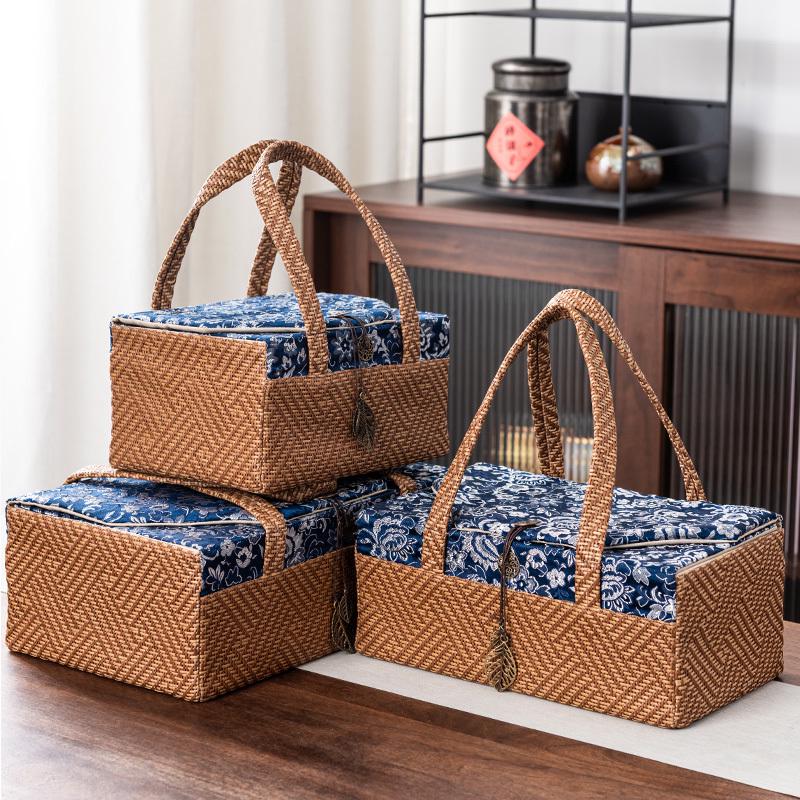 Tea set storage bag cloth bag travel portable tea ceremony thickened portable outdoor camping large capacity rattan fabric bag
