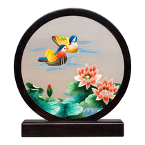Suzhou embroidery pure hand embroidery purple sandalwood double-sided embroidery ornament Mandarin Duck creative Chinese style craft ornament