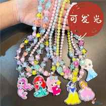 Childrens Luminous Necklace Jewelry Set Cartoon Little Girl Jewelry Girls Colorful Little Princess Ear Clip Ring Bracelet