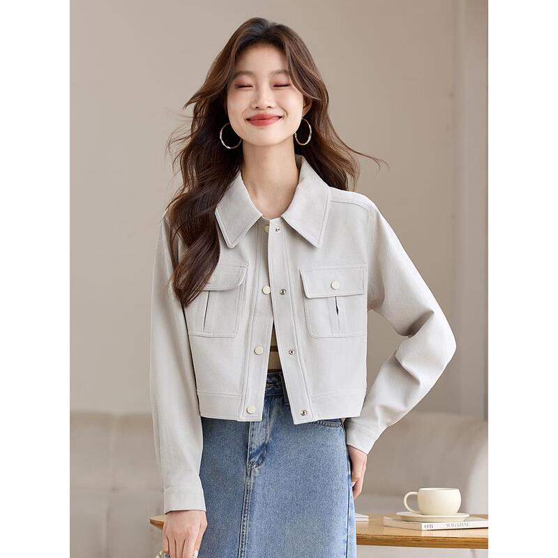 Turn-Down Collar Women's Short Jacket 2025 Spring and Autumn New Stylish Casual Super Nice-Looking Jacket Thin Top Turn-Down Collar Women's Short Jacket 2025 Spring and Autumn New Stylish Casual Super Nice-Looking Jacket Thin Top