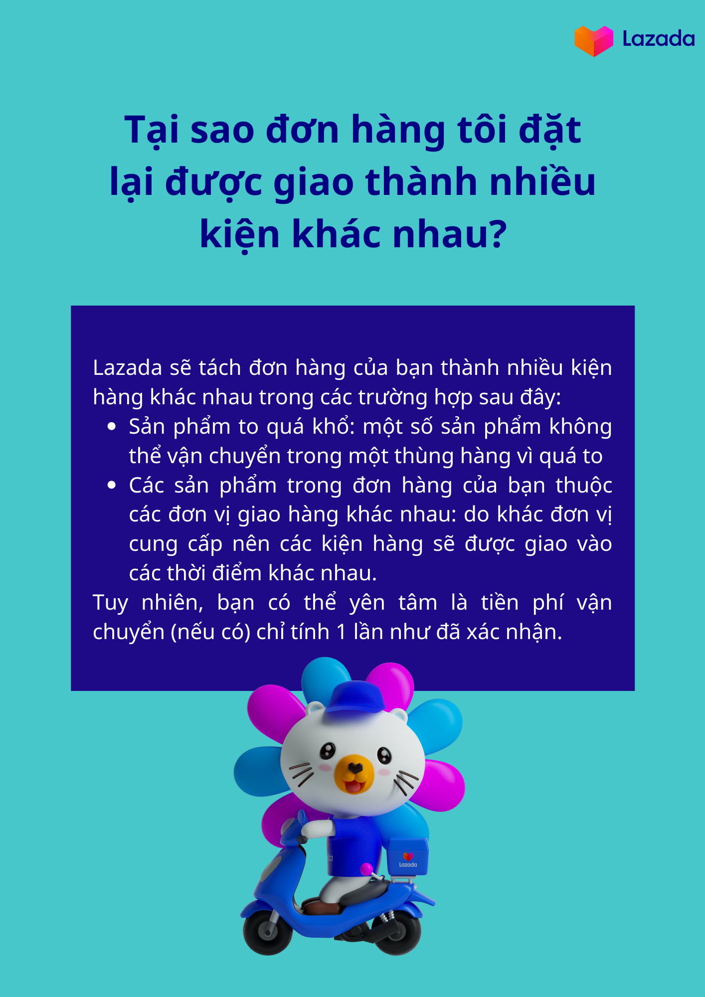 Tại sao đơn hàng Lazada tôi đặt lại được giao thành nhiều kiện khác nhau?