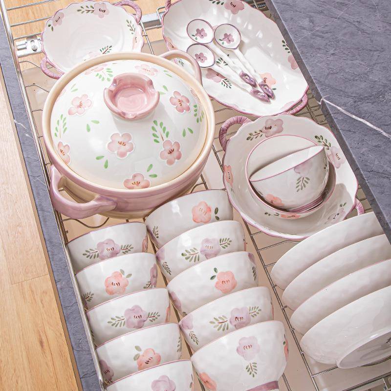 Purple Lily Flower Bowl Set for Home Use, Dinnerware for Moving into a New Home, Underglaze Color, High Aesthetic Purple Rice Bowls Purple Lily Flower Bowl Set for Home Use, Dinnerware for Moving into a New Home, Underglaze Color, High Aesthetic Purple Rice Bowls