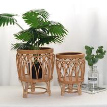 Nordic style woven flowerpot imitation rattan flower stand triangular living room floor-standing flower stand balcony bamboo woven flower basket plant indoor
